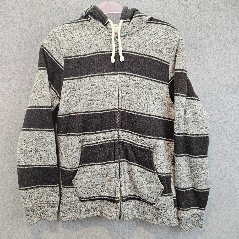 ARIZONA JEAN CO Hoodie Mens S Gray Striped Sherpa Lined Full Zip Casual Warm